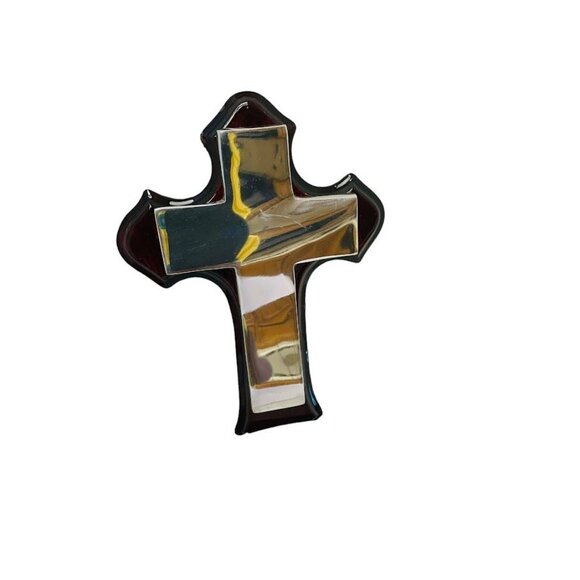Wooden Cross Wall Mount with Cross Silver Plated 6.5" x 4 1/2" - Picture 2 of 8